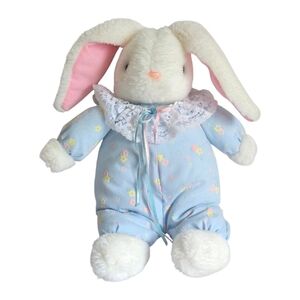 VINTAGE Bunny In Blue Floral Onesie Plush - Vintage Rabbit Plush Toy